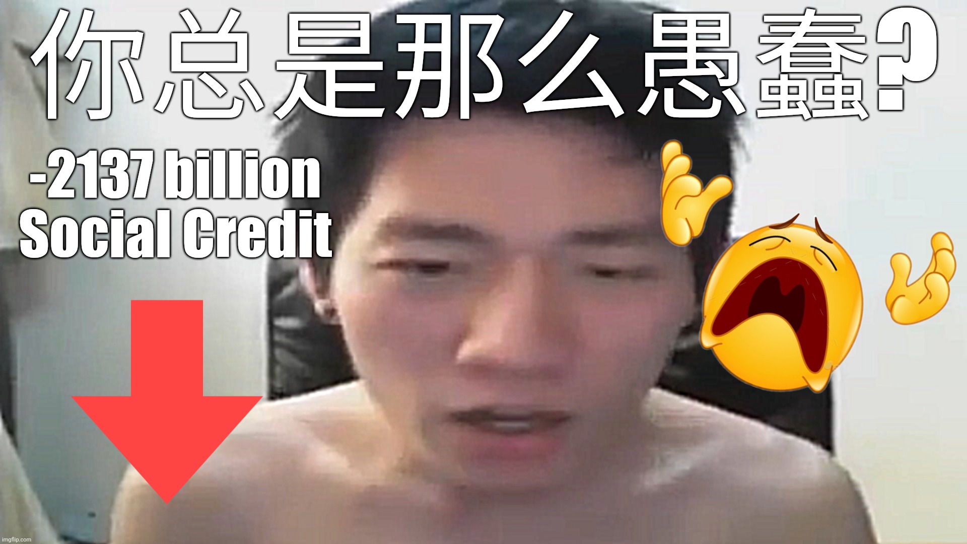 Angry Korean Gamer Social Credit Wrong Answer | 你总是那么愚蠢? -2137 billion Social Credit | image tagged in angry korean gamer,social credit,funny,memes | made w/ Imgflip meme maker