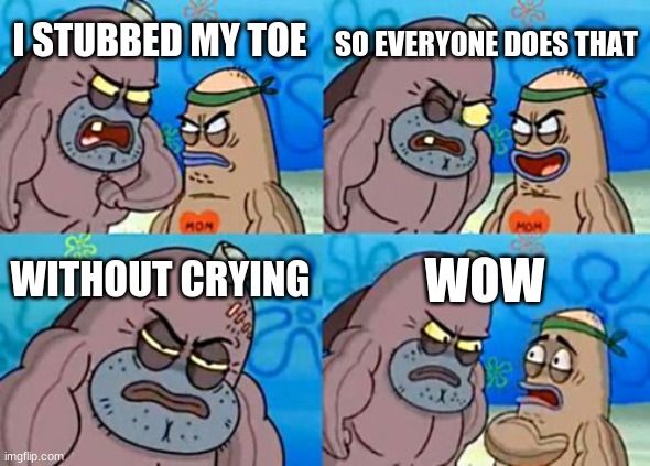 How Tough Are You |  SO EVERYONE DOES THAT; I STUBBED MY TOE; WITHOUT CRYING; WOW | image tagged in memes,how tough are you | made w/ Imgflip meme maker