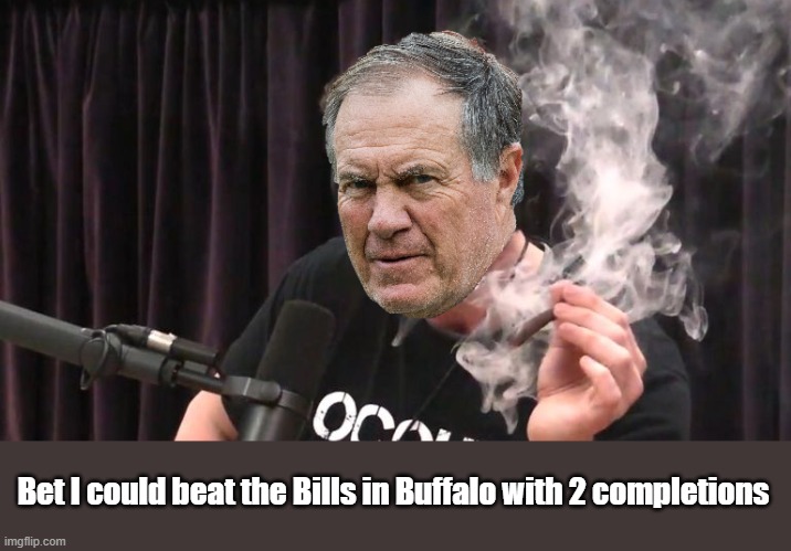 Elon Belichick | Bet I could beat the Bills in Buffalo with 2 completions | image tagged in elon musk smoking a joint,elon musk,bill belichick,patriots,nfl,bills | made w/ Imgflip meme maker