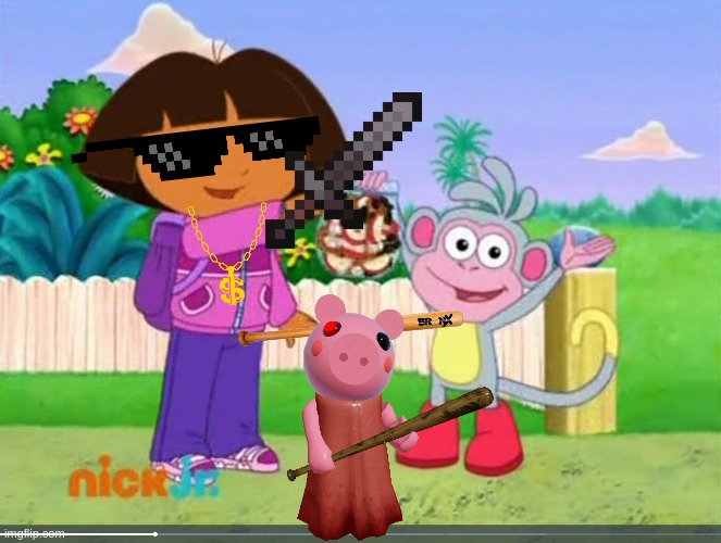 Dora Holding A Sword While Playing Baseball | image tagged in dora being funny,roblox piggy,dora the explorer,piggy | made w/ Imgflip meme maker
