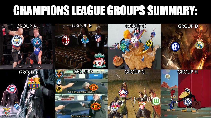 Champions League Groups Summary | CHAMPIONS LEAGUE GROUPS SUMMARY: | image tagged in champions league | made w/ Imgflip meme maker