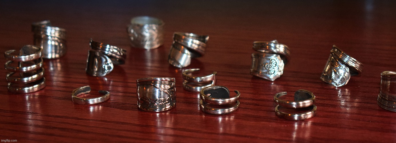 silver plated spoon and fork rings | image tagged in spoon rings,craft | made w/ Imgflip meme maker