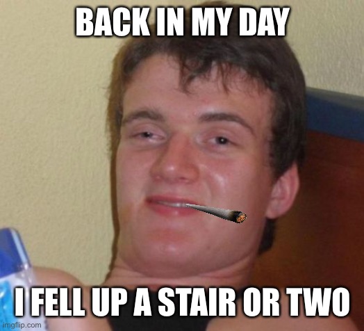 10 Guy Meme | BACK IN MY DAY I FELL UP A STAIR OR TWO | image tagged in memes,10 guy | made w/ Imgflip meme maker