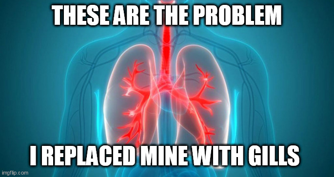 lungs | THESE ARE THE PROBLEM; I REPLACED MINE WITH GILLS | image tagged in lungs | made w/ Imgflip meme maker