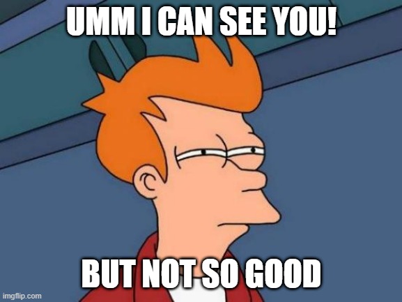 Futurama Fry | UMM I CAN SEE YOU! BUT NOT SO GOOD | image tagged in memes,futurama fry | made w/ Imgflip meme maker