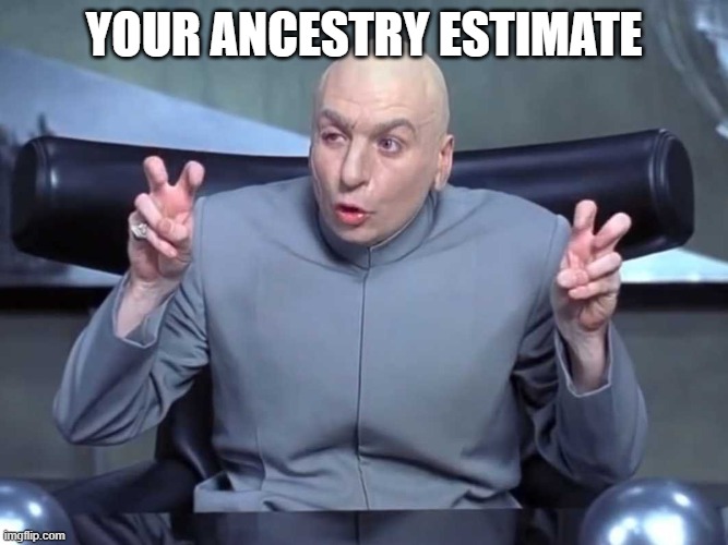 Your Ancestry Estimate | YOUR ANCESTRY ESTIMATE | image tagged in dr evil air quotes | made w/ Imgflip meme maker