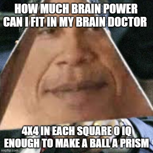 sd | HOW MUCH BRAIN POWER CAN I FIT IN MY BRAIN DOCTOR; 4X4 IN EACH SQUARE 0 IQ ENOUGH TO MAKE A BALL A PRISM | image tagged in d | made w/ Imgflip meme maker