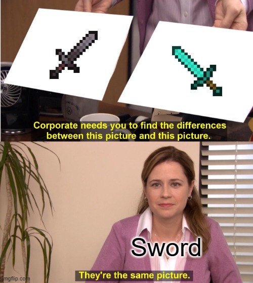The One Who Doesn't Play Minecraft Before | Sword | image tagged in memes,they're the same picture | made w/ Imgflip meme maker