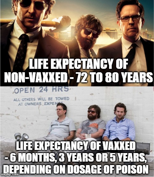 I'm so glad I'm not poisoned | LIFE EXPECTANCY OF NON-VAXXED - 72 TO 80 YEARS; LIFE EXPECTANCY OF VAXXED - 6 MONTHS, 3 YEARS OR 5 YEARS, DEPENDING ON DOSAGE OF POISON | image tagged in vaccine,vaccines,omicron,biden,covid | made w/ Imgflip meme maker