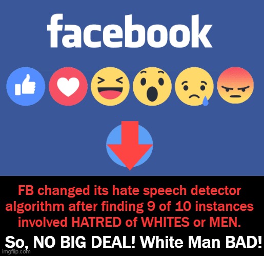 Engineers changed the FB's systems to deprioritize policing contemptuous comments about “Whites, Men & Americans”~~How TOLERANT! | image tagged in politics,censorship,liberal agenda,leftists,haters,unamerican | made w/ Imgflip meme maker