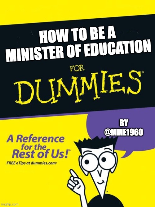 For dummies book | HOW TO BE A MINISTER OF EDUCATION; BY @MME1960 | image tagged in for dummies book | made w/ Imgflip meme maker