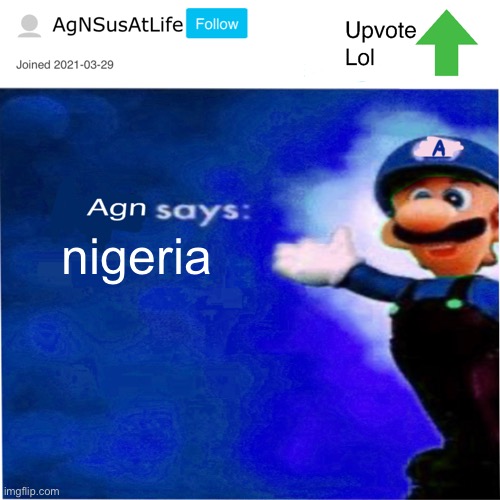 n | nigeria | image tagged in agn s message | made w/ Imgflip meme maker