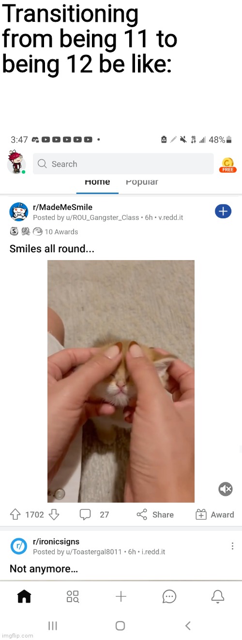 Transitioning from being 11 to being 12 be like: | made w/ Imgflip meme maker