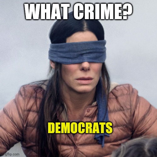 It's all in your head. | WHAT CRIME? DEMOCRATS | image tagged in sandra bullock blindfolded | made w/ Imgflip meme maker
