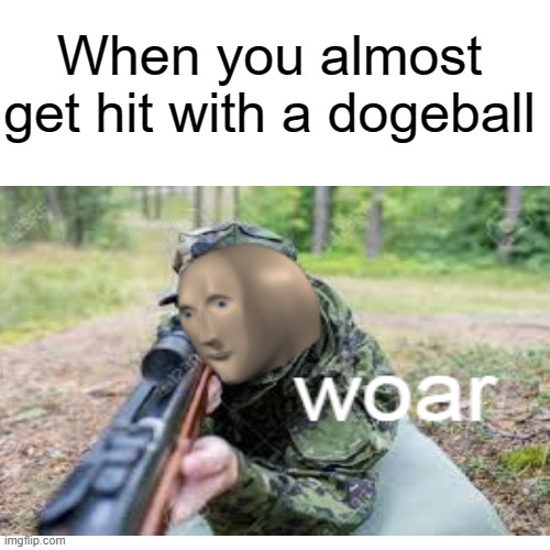 There dead | When you almost get hit with a dogeball | image tagged in woar,memes | made w/ Imgflip meme maker