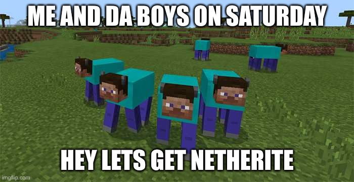 me and the boys | ME AND DA BOYS ON SATURDAY; HEY LETS GET NETHERITE | image tagged in me and the boys | made w/ Imgflip meme maker
