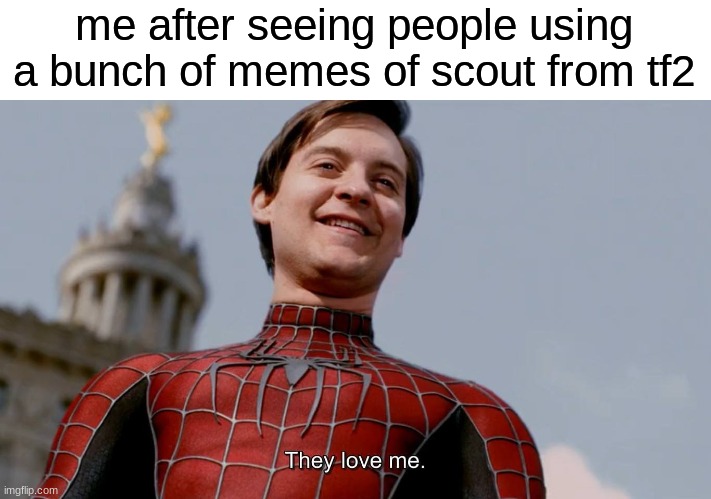 they love me | me after seeing people using a bunch of memes of scout from tf2 | image tagged in they love me | made w/ Imgflip meme maker