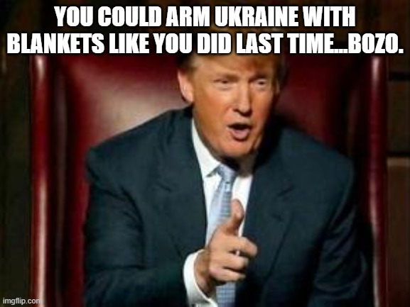 Donald Trump | YOU COULD ARM UKRAINE WITH BLANKETS LIKE YOU DID LAST TIME...BOZO. | image tagged in donald trump | made w/ Imgflip meme maker