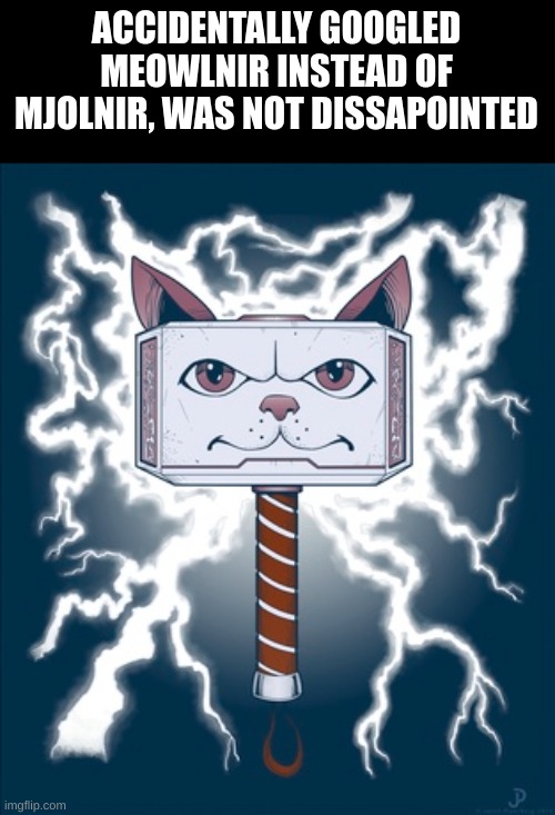 meowlnir | ACCIDENTALLY GOOGLED MEOWLNIR INSTEAD OF MJOLNIR, WAS NOT DISSAPOINTED | image tagged in meowlnir | made w/ Imgflip meme maker