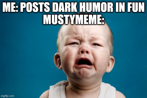 BABY CRYING | ME: POSTS DARK HUMOR IN FUN
MUSTYMEME: | image tagged in baby crying | made w/ Imgflip meme maker