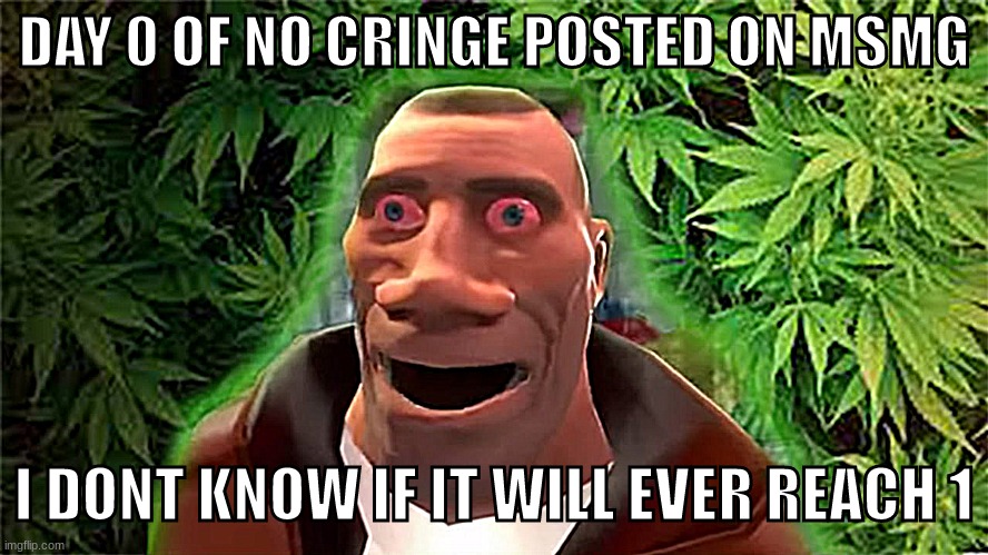 Soldier high | DAY 0 OF NO CRINGE POSTED ON MSMG; I DONT KNOW IF IT WILL EVER REACH 1 | image tagged in soldier high | made w/ Imgflip meme maker
