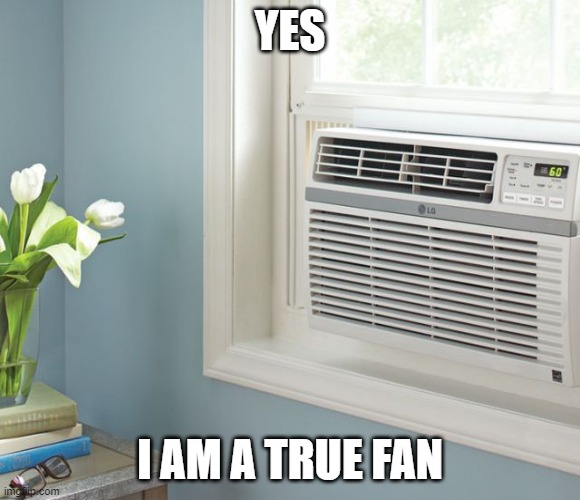 air conditioner | YES I AM A TRUE FAN | image tagged in air conditioner | made w/ Imgflip meme maker