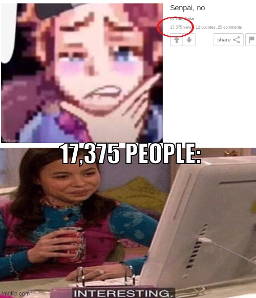 and only 12 upvotes | 17,375 PEOPLE: | made w/ Imgflip meme maker