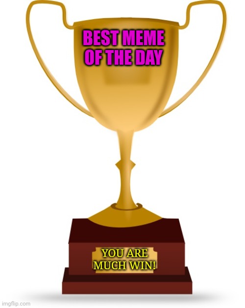 Blank Trophy | BEST MEME OF THE DAY YOU ARE MUCH WIN! | image tagged in blank trophy | made w/ Imgflip meme maker