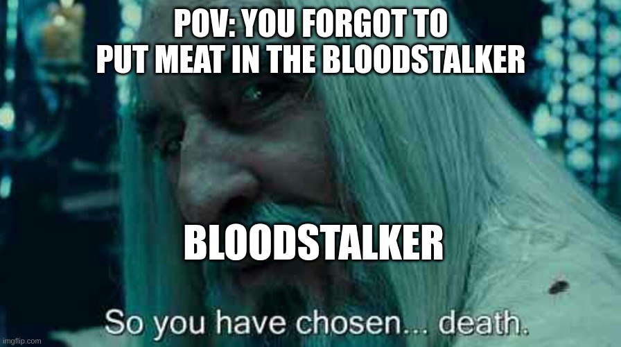 Bloodstalker | POV: YOU FORGOT TO PUT MEAT IN THE BLOODSTALKER; BLOODSTALKER | image tagged in so you have chosen death | made w/ Imgflip meme maker