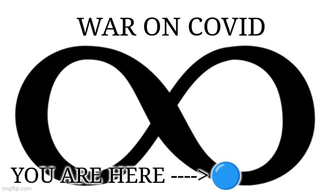 War On Covid | WAR ON COVID; YOU ARE HERE ---->; 🔵 | image tagged in covidiots,vaccines,infinity | made w/ Imgflip meme maker