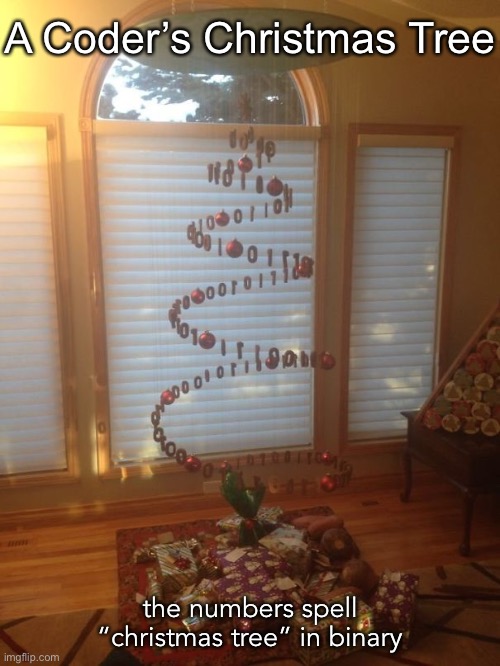 For All You Programmers Out There | A Coder’s Christmas Tree; the numbers spell “christmas tree” in binary | image tagged in funny memes,christmas | made w/ Imgflip meme maker