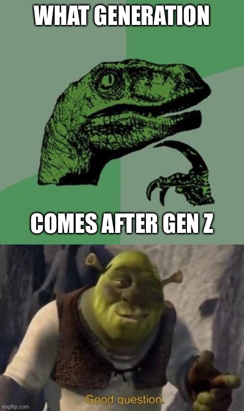 WHAT GENERATION; COMES AFTER GEN Z | image tagged in memes,philosoraptor,good question,oh wow are you actually reading these tags | made w/ Imgflip meme maker