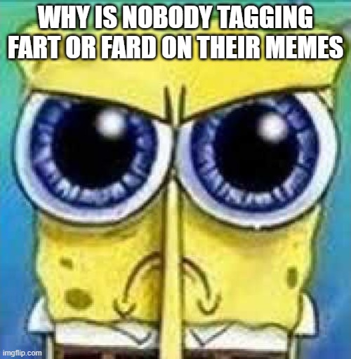 :angyspunch: | WHY IS NOBODY TAGGING FART OR FARD ON THEIR MEMES | image tagged in angry spunch bop,fart | made w/ Imgflip meme maker