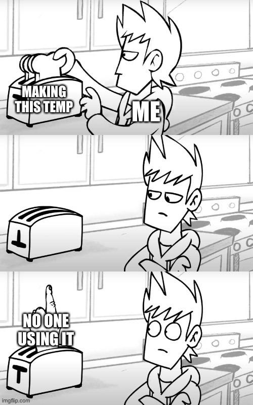 Matt toast | MAKING THIS TEMP; ME; NO ONE USING IT | image tagged in matt toast | made w/ Imgflip meme maker