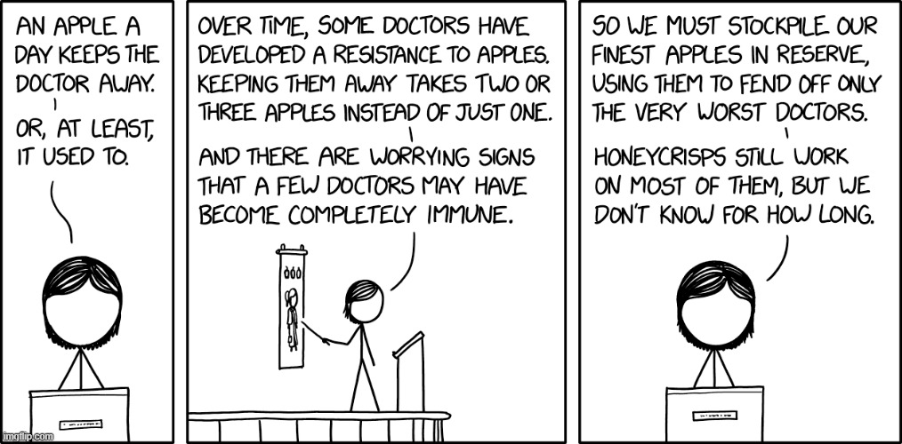 An apple a day keeps the doctor away | image tagged in xkcd,comics/cartoons,comics | made w/ Imgflip meme maker