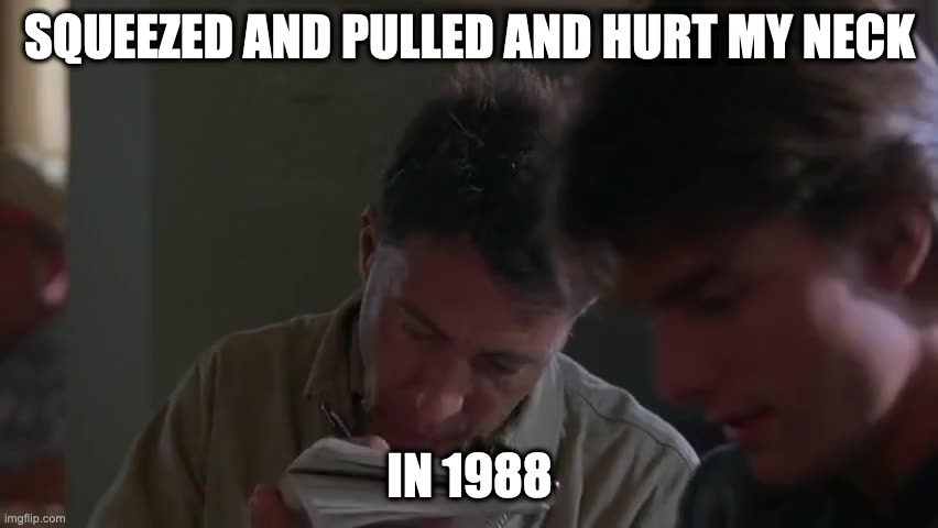 squeezed and pulled | SQUEEZED AND PULLED AND HURT MY NECK; IN 1988 | image tagged in squeezed and pulled and hurt my neck in 1988 | made w/ Imgflip meme maker