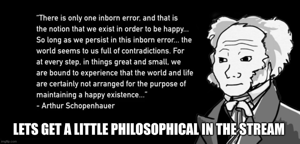 the works of arthur Schopenhauer is amazing to a horrifying extent than anything i feel afraid by what schopenhauer says | LETS GET A LITTLE PHILOSOPHICAL IN THE STREAM | made w/ Imgflip meme maker