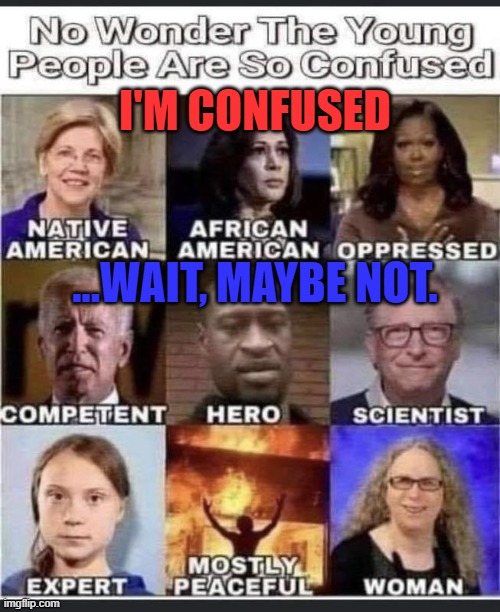 I'm Confused | I'M CONFUSED; ...WAIT, MAYBE NOT. | image tagged in liberal logic | made w/ Imgflip meme maker