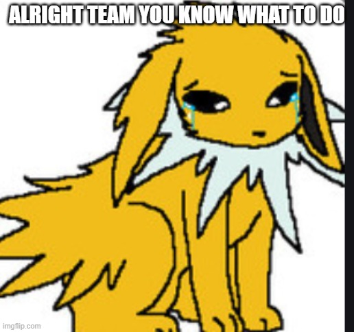 DEPLOY THE HUGS! | ALRIGHT TEAM YOU KNOW WHAT TO DO | image tagged in sad jolteon | made w/ Imgflip meme maker