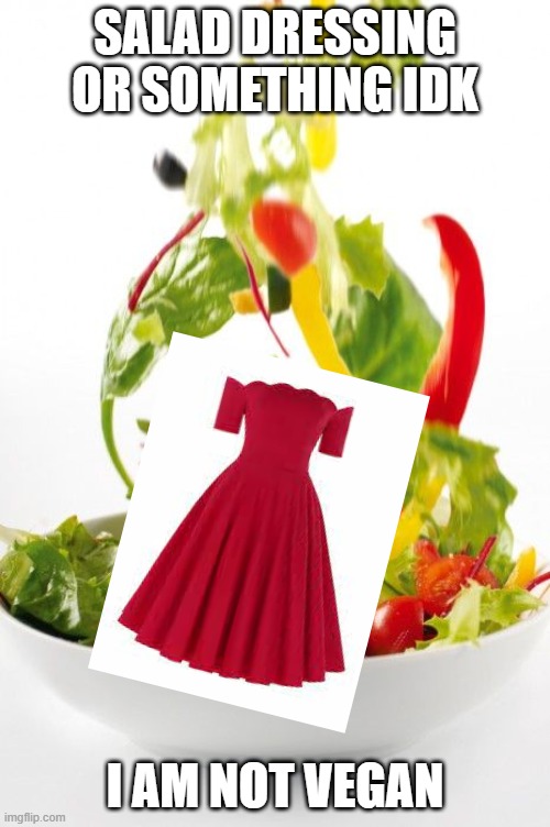 Salad dress | SALAD DRESSING OR SOMETHING IDK; I AM NOT VEGAN | image tagged in tossed salad disappointment | made w/ Imgflip meme maker