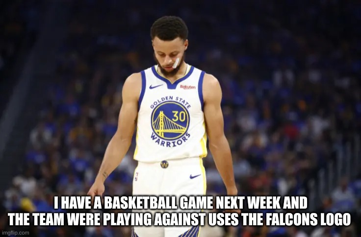 I HAVE A BASKETBALL GAME NEXT WEEK AND THE TEAM WERE PLAYING AGAINST USES THE FALCONS LOGO | made w/ Imgflip meme maker