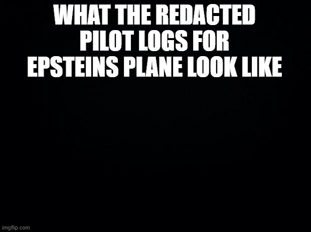 Epstein cover up | WHAT THE REDACTED PILOT LOGS FOR EPSTEINS PLANE LOOK LIKE | image tagged in black background | made w/ Imgflip meme maker