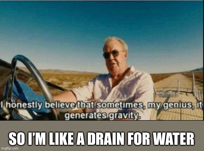 Drain | SO I’M LIKE A DRAIN FOR WATER | image tagged in i honestly believe that sometimes my genius it generates gravi,water | made w/ Imgflip meme maker