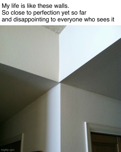 I have become the disappointment | My life is like these walls. So close to perfection yet so far and disappointing to everyone who sees it | image tagged in fun,funny,memes,disappointment,life,life sucks | made w/ Imgflip meme maker