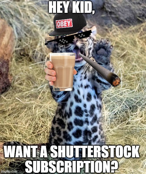 Hey kid, want a Shutterstock subscription? | HEY KID, WANT A SHUTTERSTOCK SUBSCRIPTION? | image tagged in rawr | made w/ Imgflip meme maker