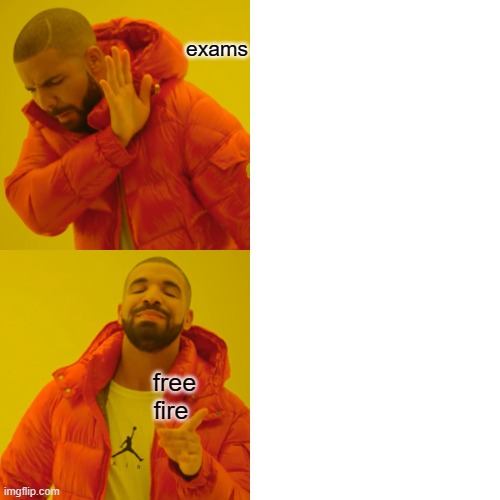 Drake Hotline Bling | exams; free fire | image tagged in memes,drake hotline bling | made w/ Imgflip meme maker