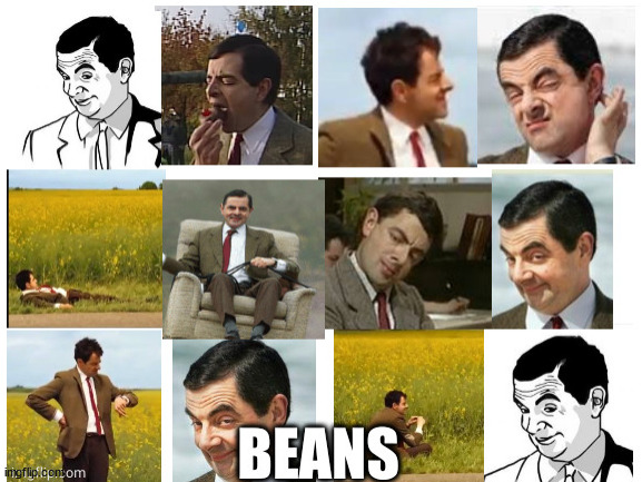Lots of beans | image tagged in mr bean | made w/ Imgflip meme maker