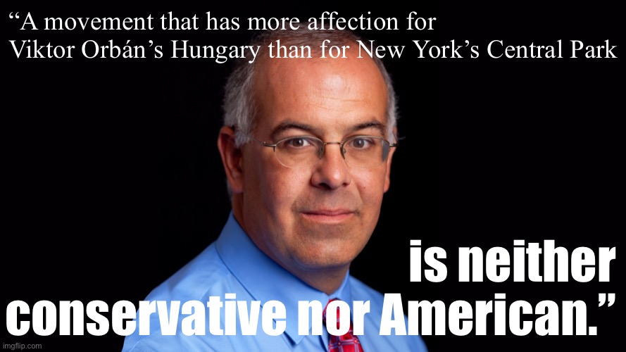 Nobody takes down Trumpism like a (real) conservative: David Brooks | “A movement that has more affection for Viktor Orbán’s Hungary than for New York’s Central Park; is neither conservative nor American.” | image tagged in david brooks,trumpism,really,do be,like,that | made w/ Imgflip meme maker