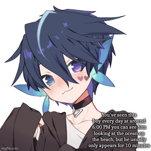 RP with Ryo the cinnamon roll (NO JOKE OCs and DO NOT HURT HIM!) | You've seen this boy every day at around 6:00 PM you can see him looking at the ocean on the beach, but he usually only appears for 10 minutes | made w/ Imgflip meme maker