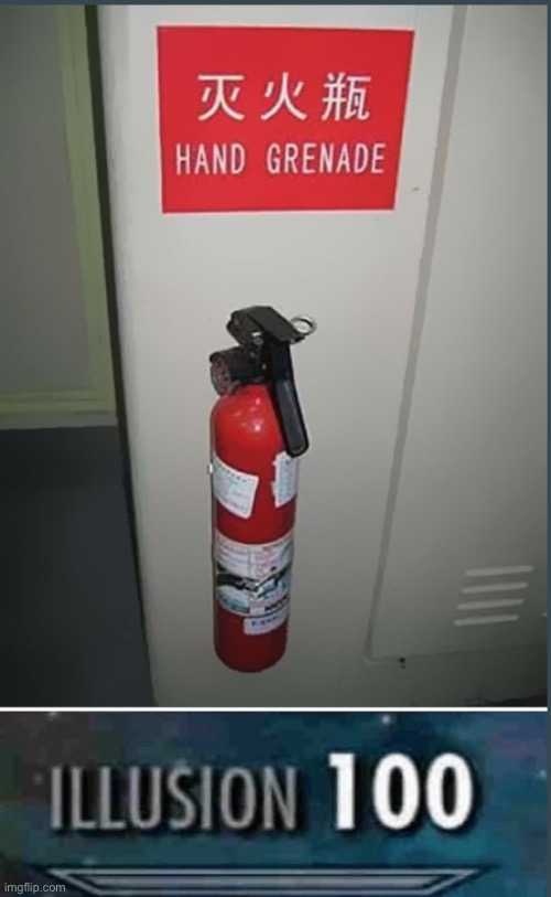 Hand Grenade or Fire Extinguisher? | image tagged in grenade,design fails,sign translate fails,sign fail,google translate sings,translate fails | made w/ Imgflip meme maker